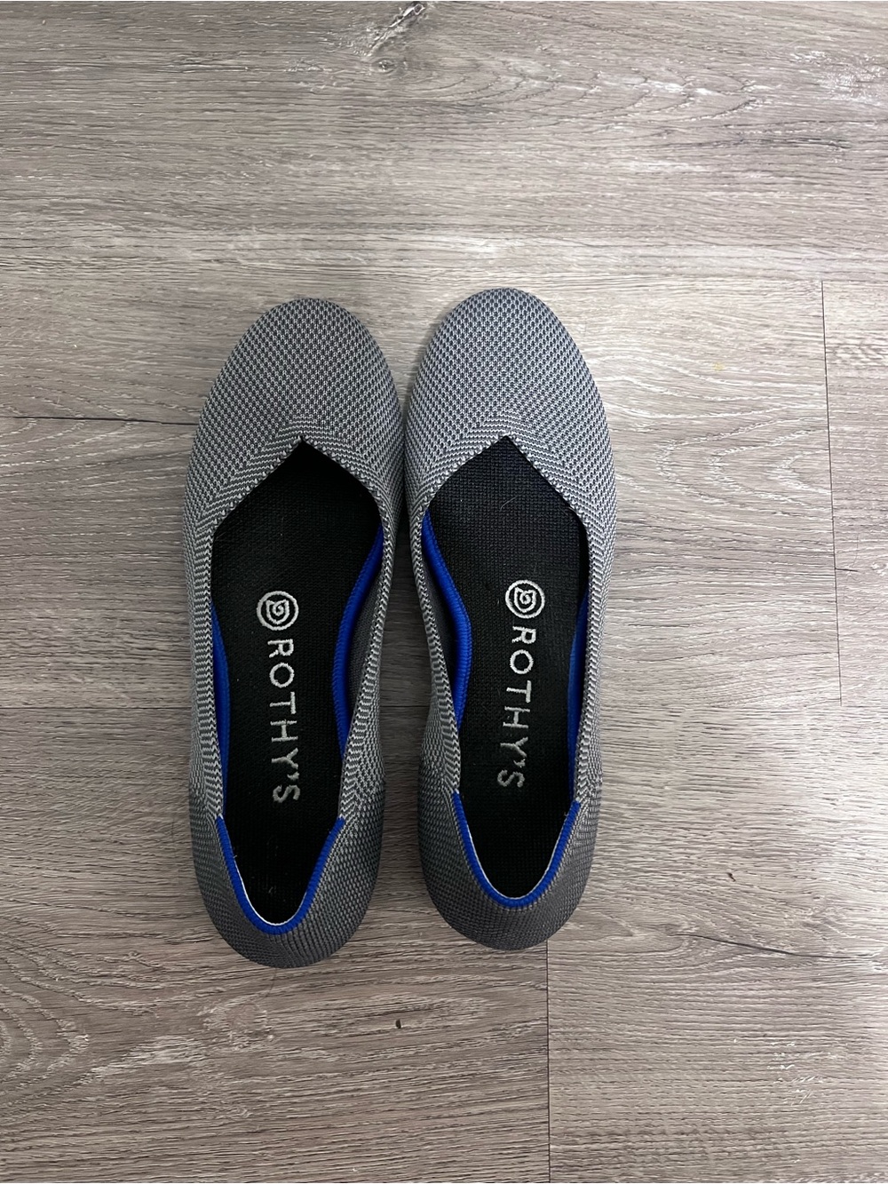 Rothy's Gray Knit Flats with Blue Trim